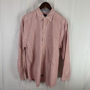 Catalina Men's Red White Striped Button Up Shirt 100% Cotton Size Medium M